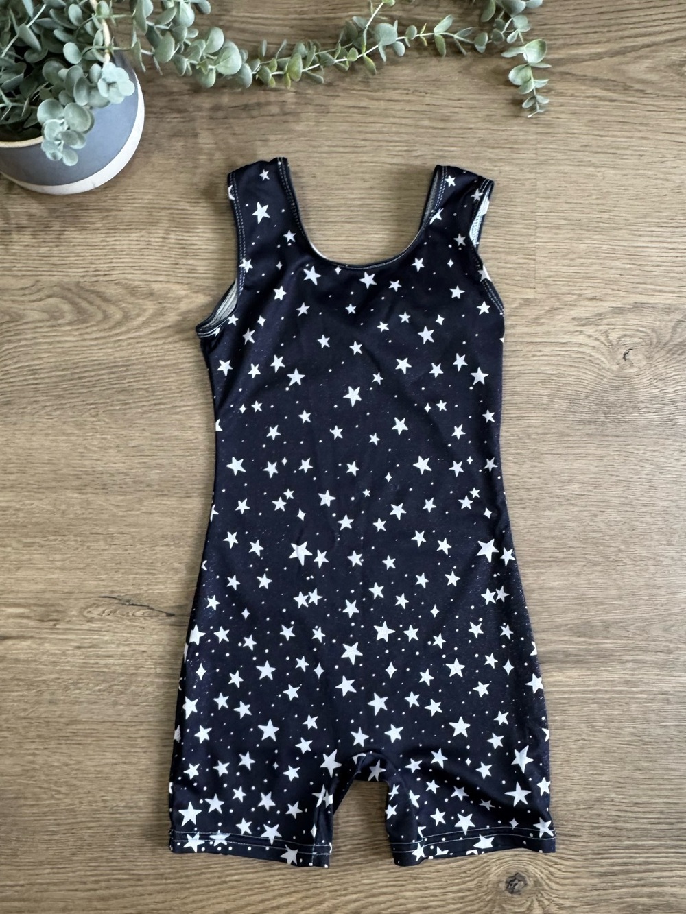 Girls Star Print Gymnastics Biketard Unitard Black White Size 130/5years